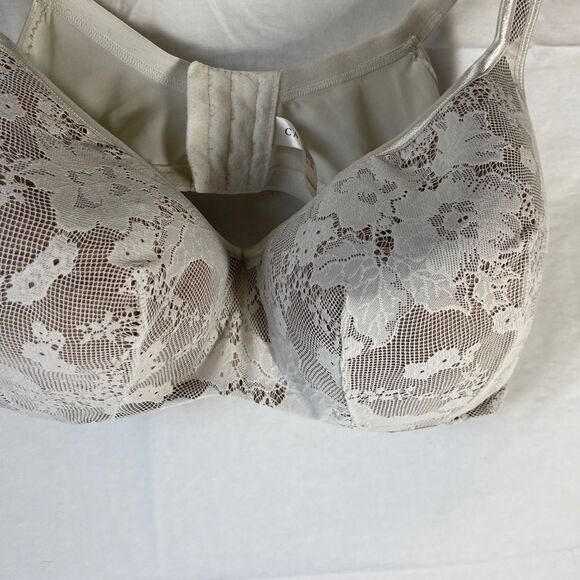 Cacique Off White Overlay Beige Balconette Bra Sz 44DDD - Picture 2 of 7